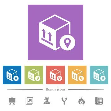 Package tracking flat white icons in square backgrounds Stock Illustration
