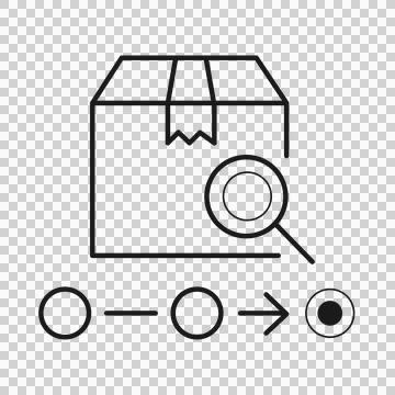 Package tracking icon with magnifying glass and delivery status progress line Stock-Illustration