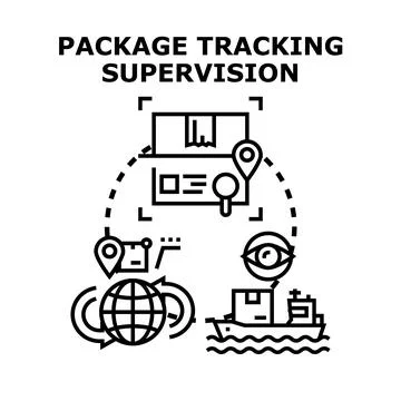 Package tracking supervision analyzing global delivery logistics Stock Illustration