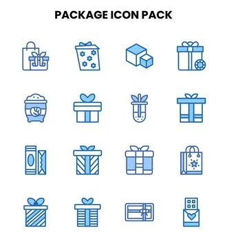 Package Two Colour Bundle Icons Pack Stock Illustration