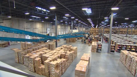 Packaged boxes and cartons in warehouse Stock Footage 99052299