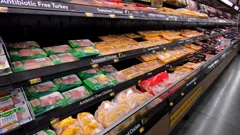 Packaged meat aisle at the grocery store, Stock Video