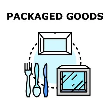 Packaged goods concept with disposable cutlery takeaway food Stock Illustration
