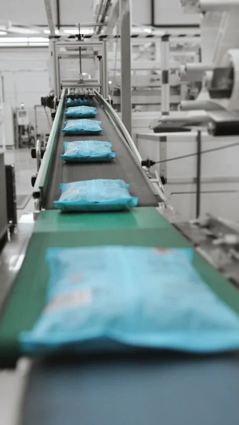 Packaged macrons in packs move along the conveyor. Stock Footage 313514783