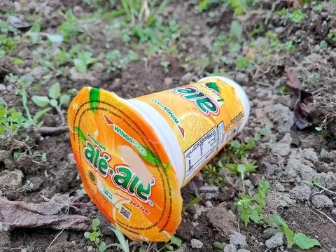 Packaged orange flavored drink made in Indonesia Stock Photos