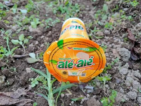 Packaged orange flavored drink made in Indonesia Stock Photos