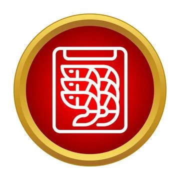 Packaged shrimps inside red gold circular badge Stock Illustration