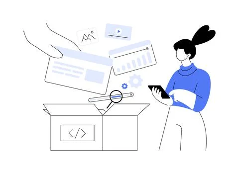 Packaged software abstract concept vector illustration. Stock Illustration