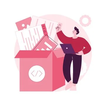 Packaged software abstract concept vector illustration. Stock Illustration