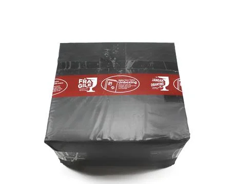 Packages that are packed in plastic wrap and tape with the marked of unboxi.. Stock Photos