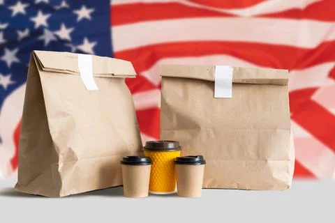 Packages on the background of the usa flag. Fotos Stock