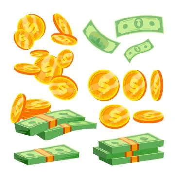 Packages Of Banknotes Vector. Pile Of Cash. Dollar Stack. Hundreds Of Dollars Stock Illustration