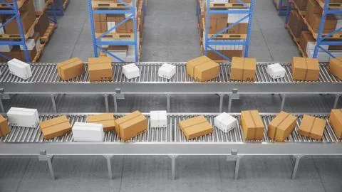 Packages delivery, parcels transportation system concept, cardboard boxes on 스톡 일러스트