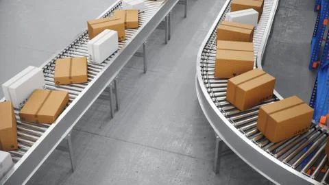 Packages delivery, parcels transportation system concept, cardboard boxes on Stock Illustration