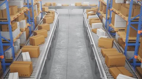 Packages delivery, parcels transportation system concept, cardboard boxes on Illustrazione stock