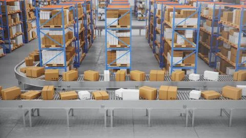 Packages delivery, parcels transportation system concept, cardboard boxes on Stock Illustration