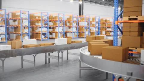 Packages delivery, parcels transportation system concept, cardboard boxes on Stock Illustration