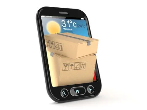 Packages inside smart phone Illustrazione stock