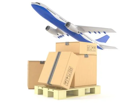 Packages on palette with airplane Stock Illustration