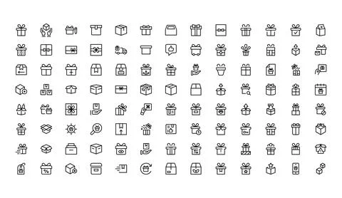 Packaging and Gift Box icon set. Editable line icons. 스톡 일러스트