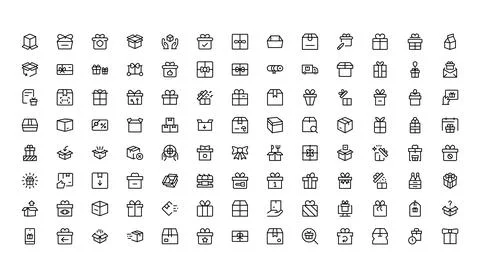 Packaging and Gift Box icon set. Editable line icons. 스톡 일러스트