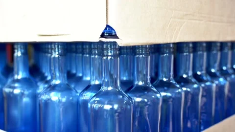 Packaging and transportation of empty bottles in alcohol beverage factory Stock Footage 195187107