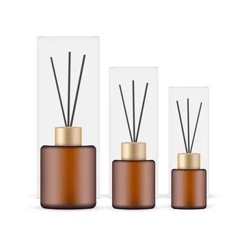 Packaging for Aroma Reed Diffuser, Amber Bottle and Box, Various Sizes Stock Illustration