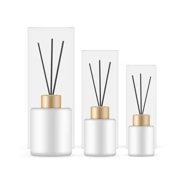 Packaging for Aromatherapy Reed Diffuser, Box and Bottle, Various Sizes Stock Illustration