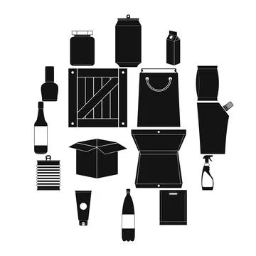 Packaging black simple icons set Illustrazione stock