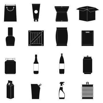 Packaging black simple icons set イラスト素材