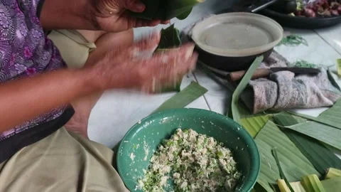 Packaging for botok food Stock Footage 205538484