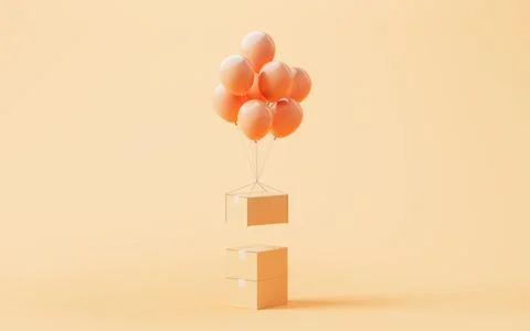 Packaging box and balloons, 3d rendering. 库存插图