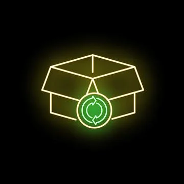 Packaging box with glowing green recycling symbol Stock Illustration