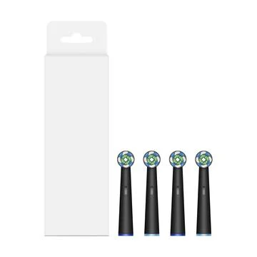 Packaging Box With Hang Tab, Black Electric Toothbrush Replacement Brush Heads Stock Illustration