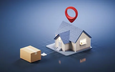 Packaging box with house, 3d rendering. 库存插图