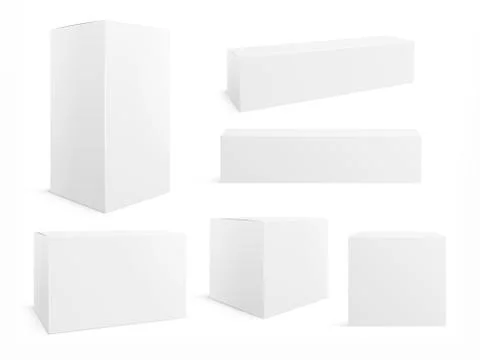 Packaging box. White boxes pack, 3d packages for products. Isolated medical Illustrazione stock