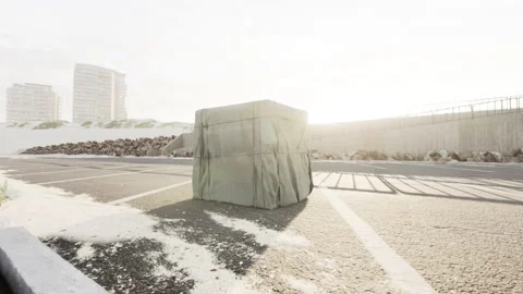 Packaging Boxe Wrapped on empty parking Stock Footage 233526605