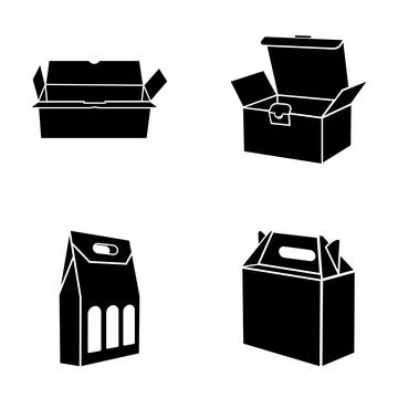Packaging boxes and bags silhouette icon set Illustrazione stock