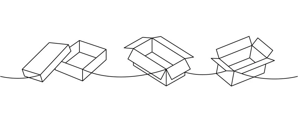 Packaging boxes one line continuous drawing. Package cardboard boxes. Vector Stock Illustration