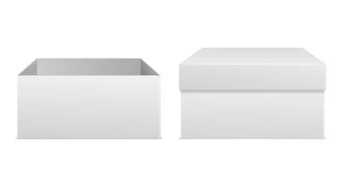 Packaging boxes realistic. White empty box side view mockup, consumer cardboard Stock Illustration