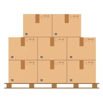 Packaging cargo logo. cardboard boxes with fragile signs and barcode Stock Illustration