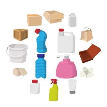 Packaging cartoon icons set Stock Illustration