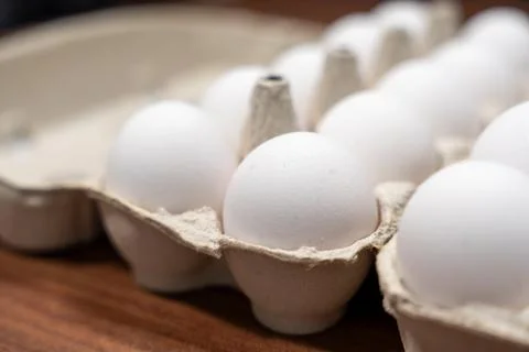 Packaging of chicken eggs. Stock Photos