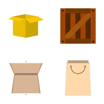 Packaging delivery logistic shipping boxes flat icons set Stock Illustration