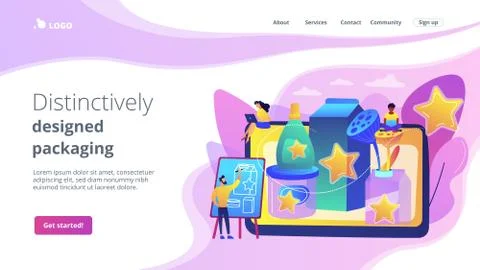 Packaging design concept landing page. Stock Illustration