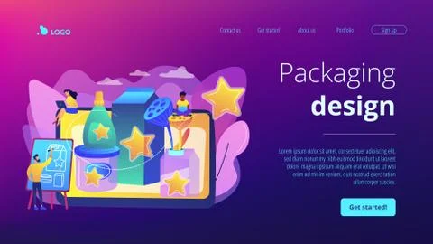 Packaging design concept landing page. Stock Illustration