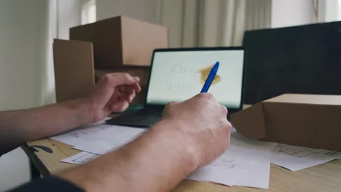 Packaging design, designer comes up with the concept of carton packaging Video stock 221278719