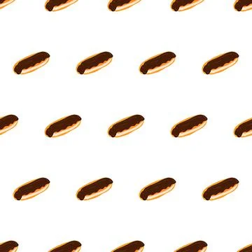 Packaging design template with colorful eclair with chocolate glaze seamless Stock Illustration