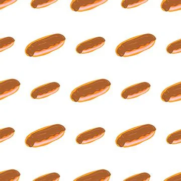 Packaging design template with colorful eclair with caramel glaze and pink cream Stock Illustration