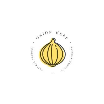 Packaging design template logo and emblem - herb and spice - onion head. Logo in Stock Illustration
